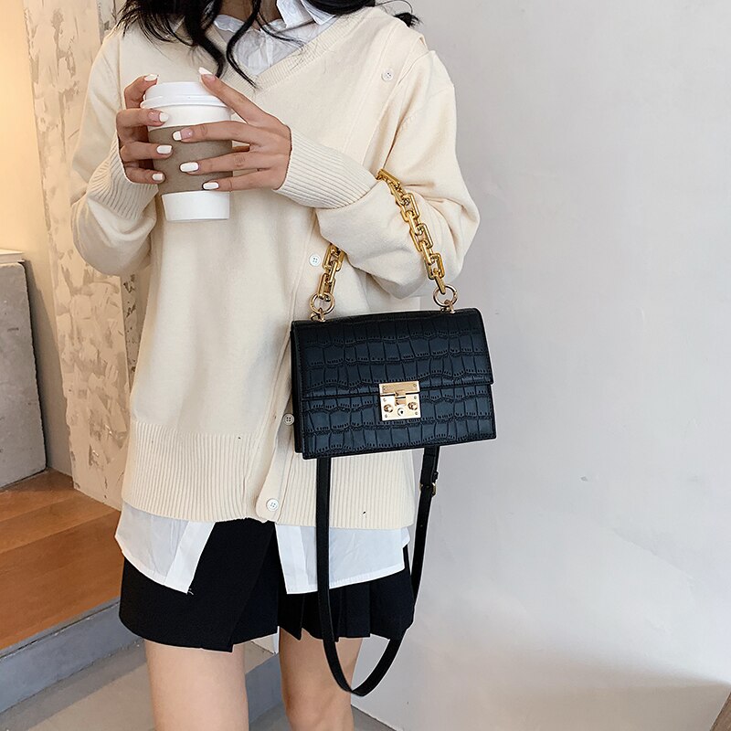 Thick Chain Small PU Leather Flap Bags