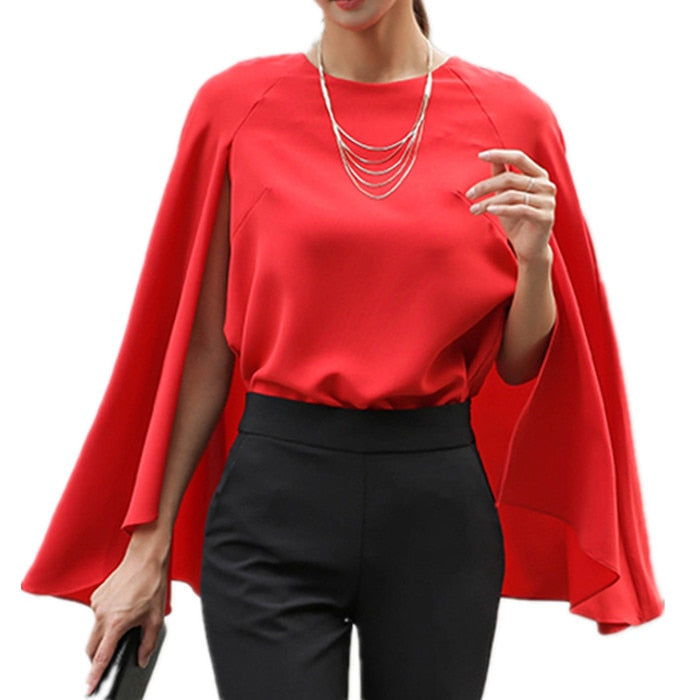 Women Shirts Fake Two Pieces Cloak Sleeve Cape Shirt