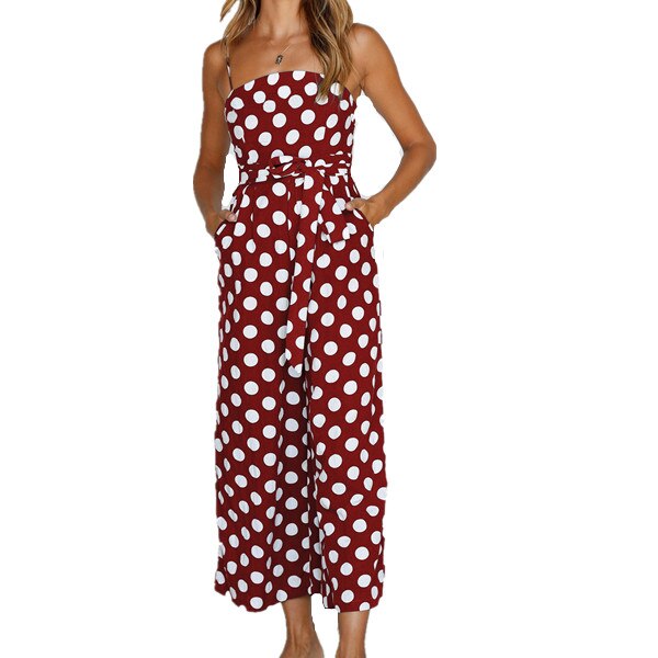 Women Spaghetti Strap Polka Dots Jumpsuit
