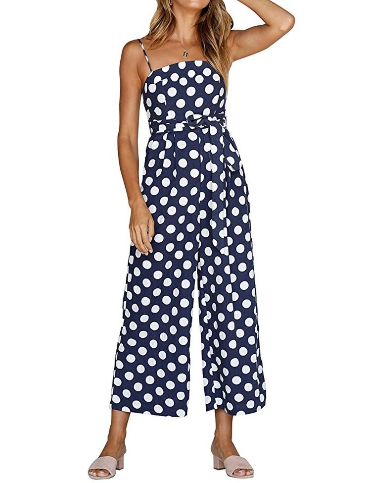 Women Spaghetti Strap Polka Dots Jumpsuit