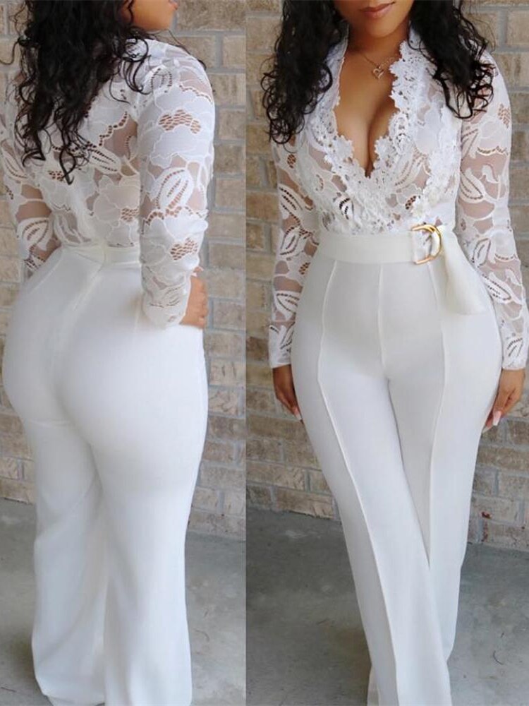 Women Elegant White Sexy Jumpsuit