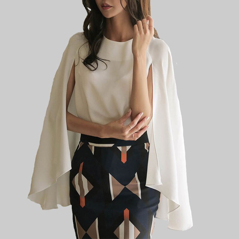 Women Shirts Fake Two Pieces Cloak Sleeve Cape Shirt