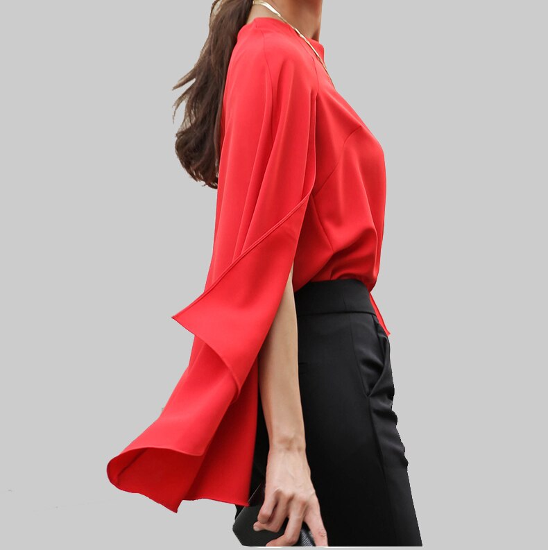 Women Shirts Fake Two Pieces Cloak Sleeve Cape Shirt