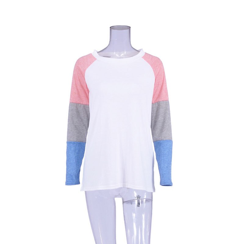 Three-Color Stitching Long-Sleeved Loose T-Shirt