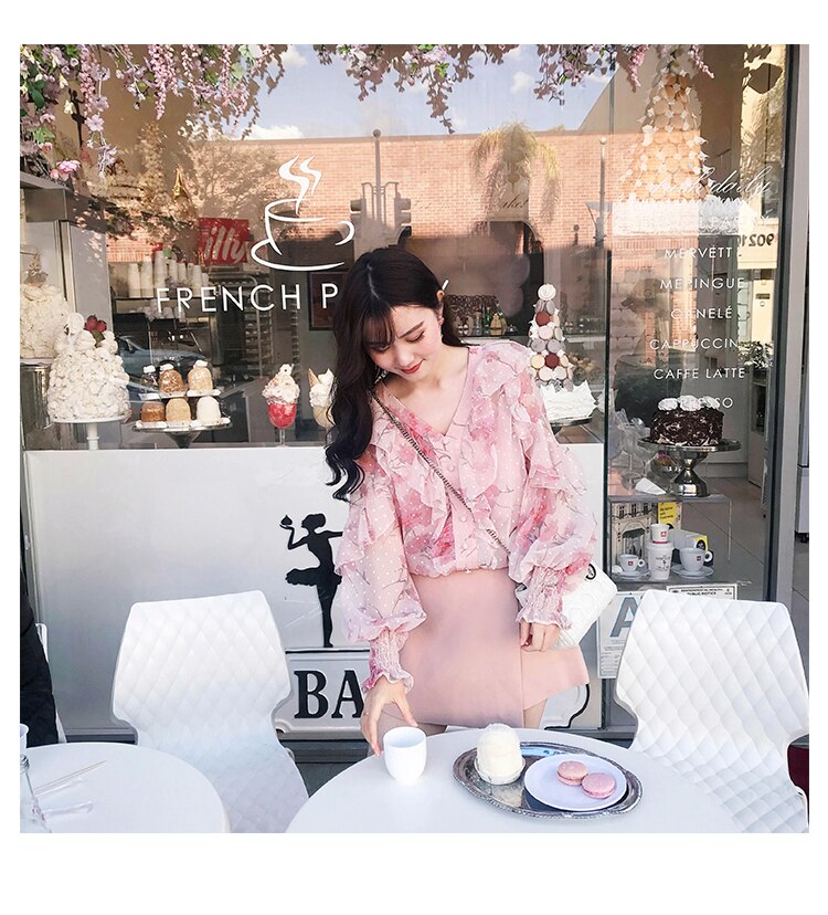 Women Fashion Shirt V-neck Ruffles  Blouse