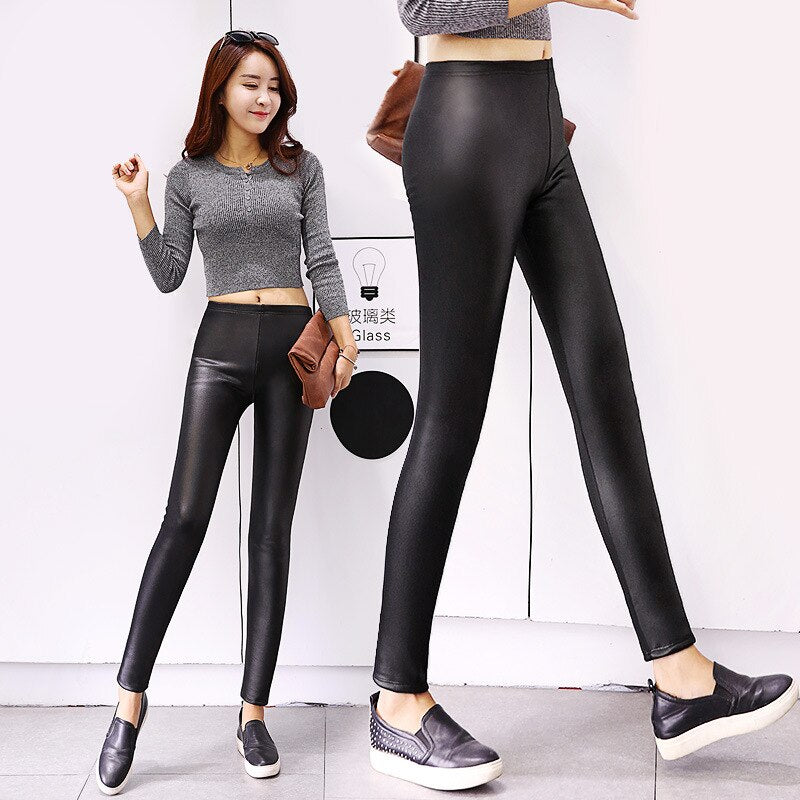 Women Velvet Faux Leather Legging