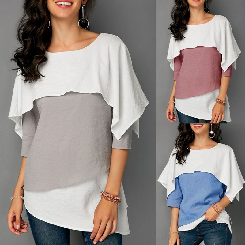 Sexy Round Neck Featuring Spliced Ruffled Top