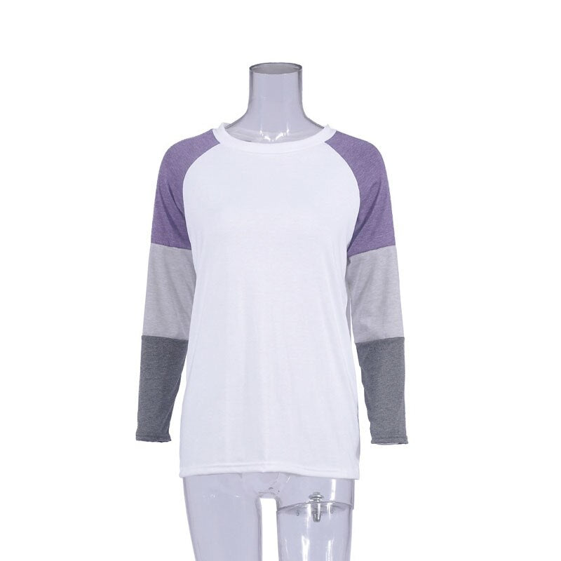 Three-Color Stitching Long-Sleeved Loose T-Shirt