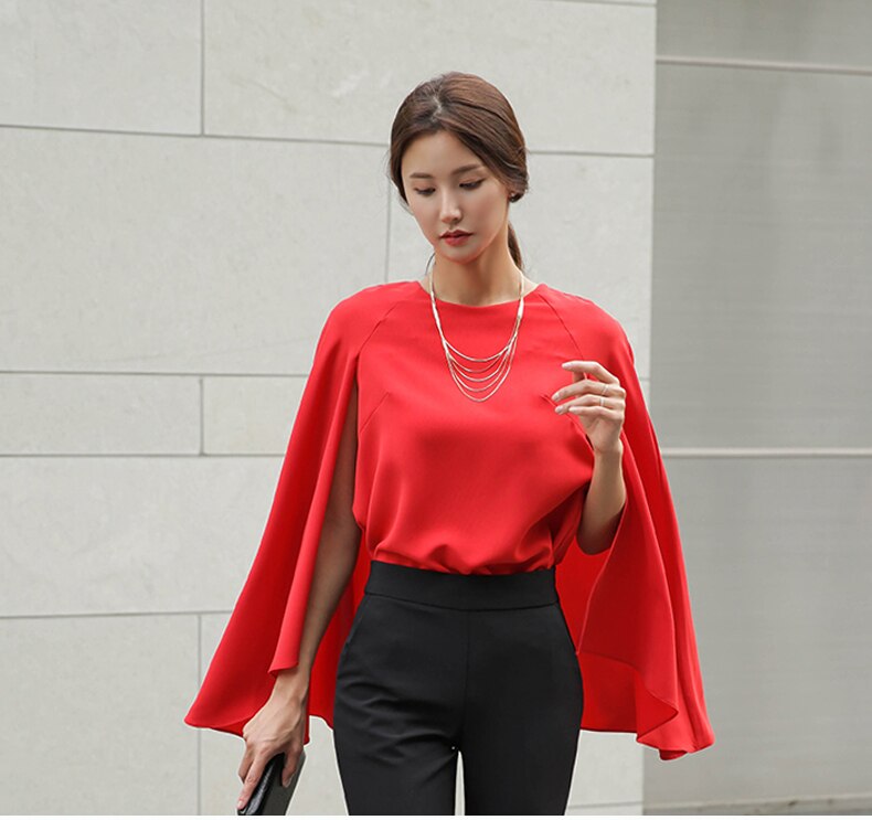 Women Shirts Fake Two Pieces Cloak Sleeve Cape Shirt