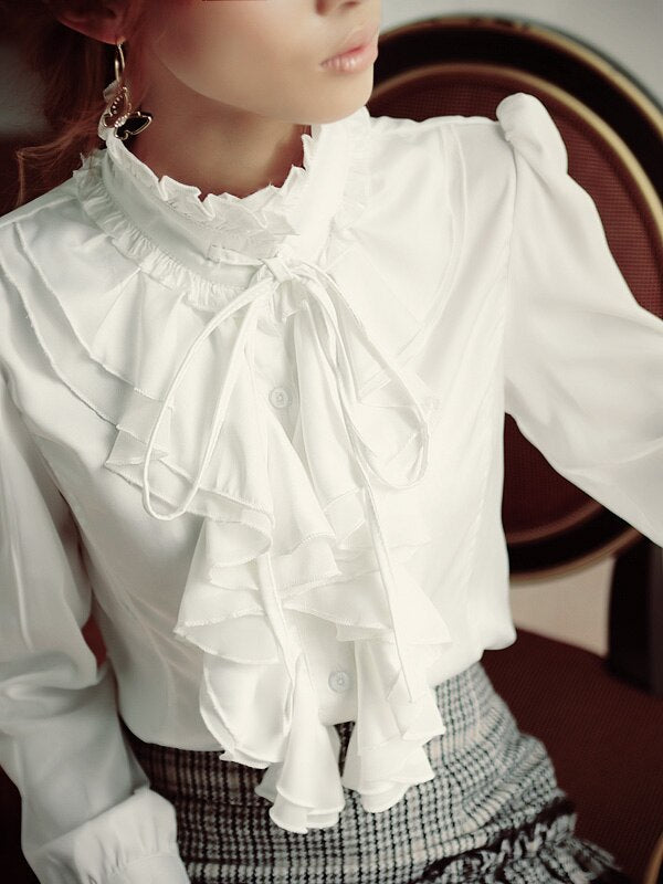 Noble Elegant Bowtie Ruffles Blouse