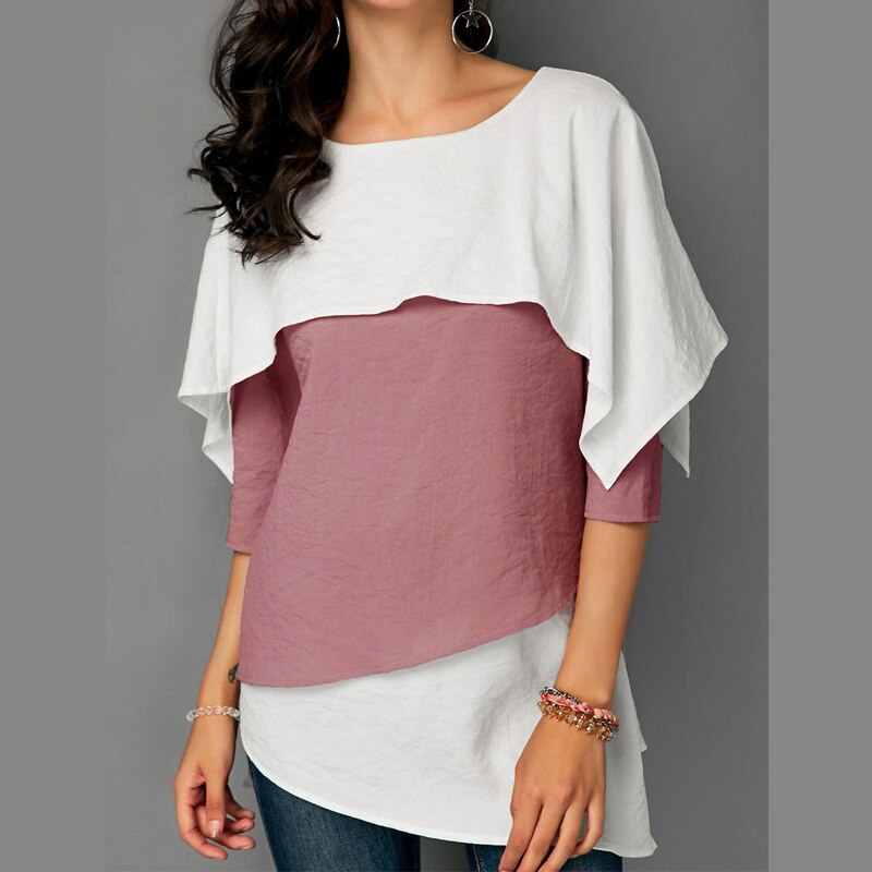 Sexy Round Neck Featuring Spliced Ruffled Top