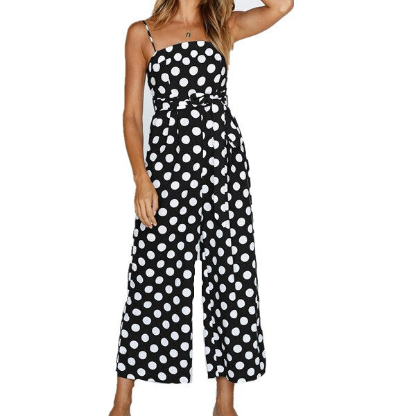 Women Spaghetti Strap Polka Dots Jumpsuit