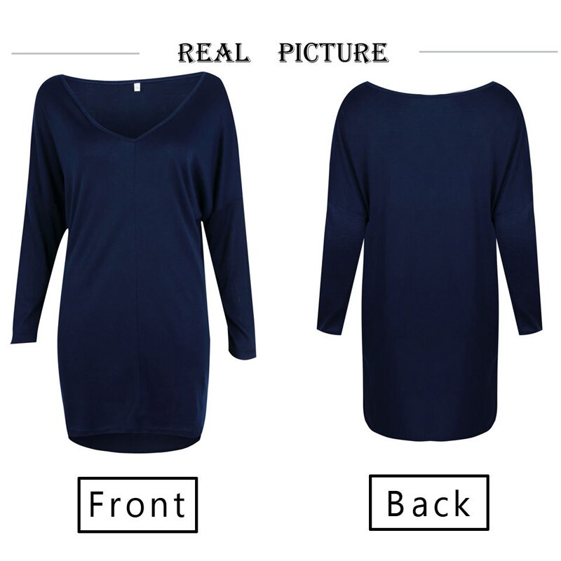Sexy V-Neck Loose Slit Hem Long Sleeved Top