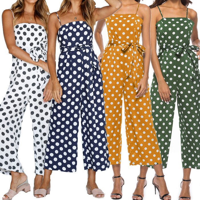 Women Spaghetti Strap Polka Dots Jumpsuit