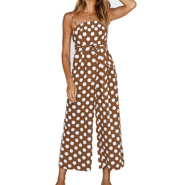 Women Spaghetti Strap Polka Dots Jumpsuit