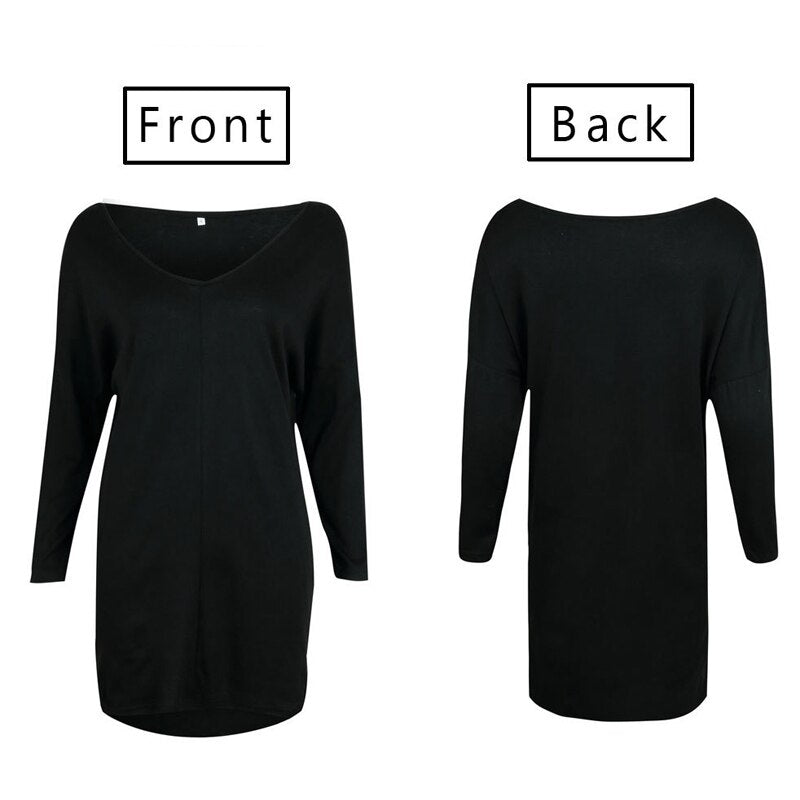 Sexy V-Neck Loose Slit Hem Long Sleeved Top