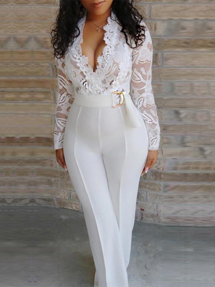 Women Elegant White Sexy Jumpsuit