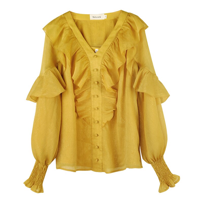 Women Fashion Shirt V-neck Ruffles  Blouse