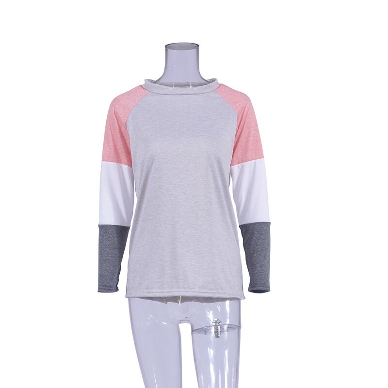 Three-Color Stitching Long-Sleeved Loose T-Shirt