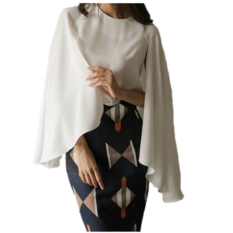 Women Shirts Fake Two Pieces Cloak Sleeve Cape Shirt