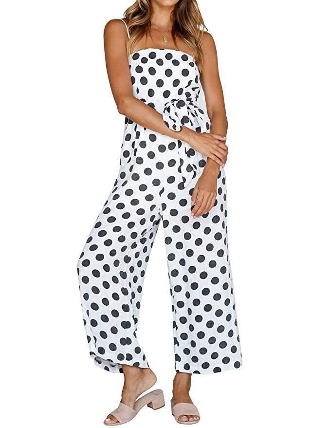 Women Spaghetti Strap Polka Dots Jumpsuit