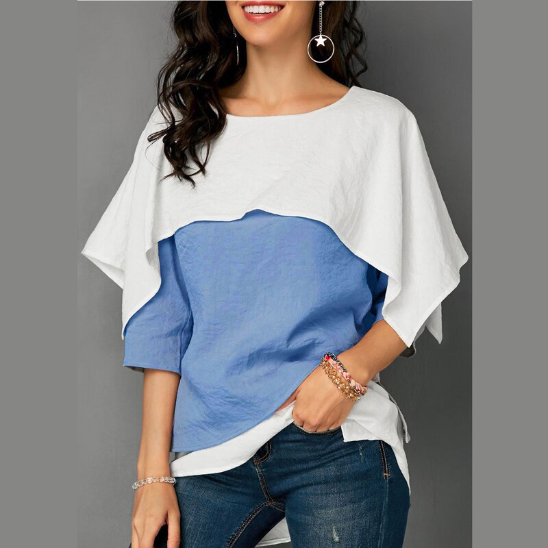Sexy Round Neck Featuring Spliced Ruffled Top