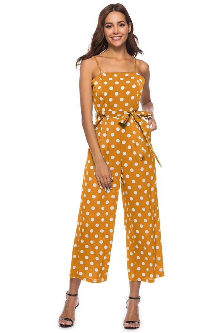 Women Spaghetti Strap Polka Dots Jumpsuit