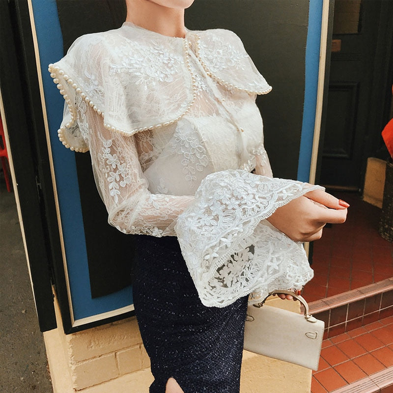 New Pearls Beading Sleeve Shirt