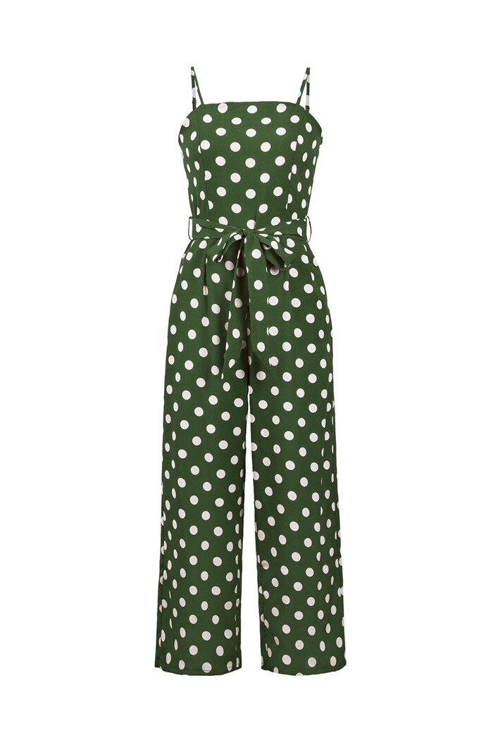 Women Spaghetti Strap Polka Dots Jumpsuit