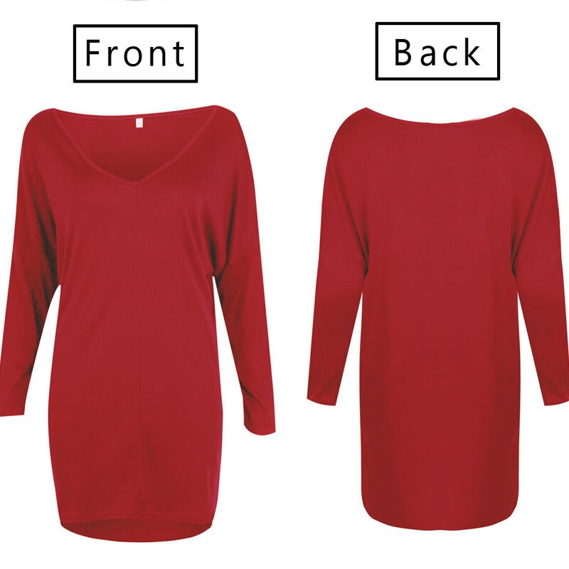 Sexy V-Neck Loose Slit Hem Long Sleeved Top