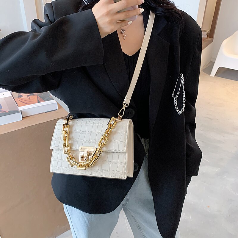 Thick Chain Small PU Leather Flap Bags