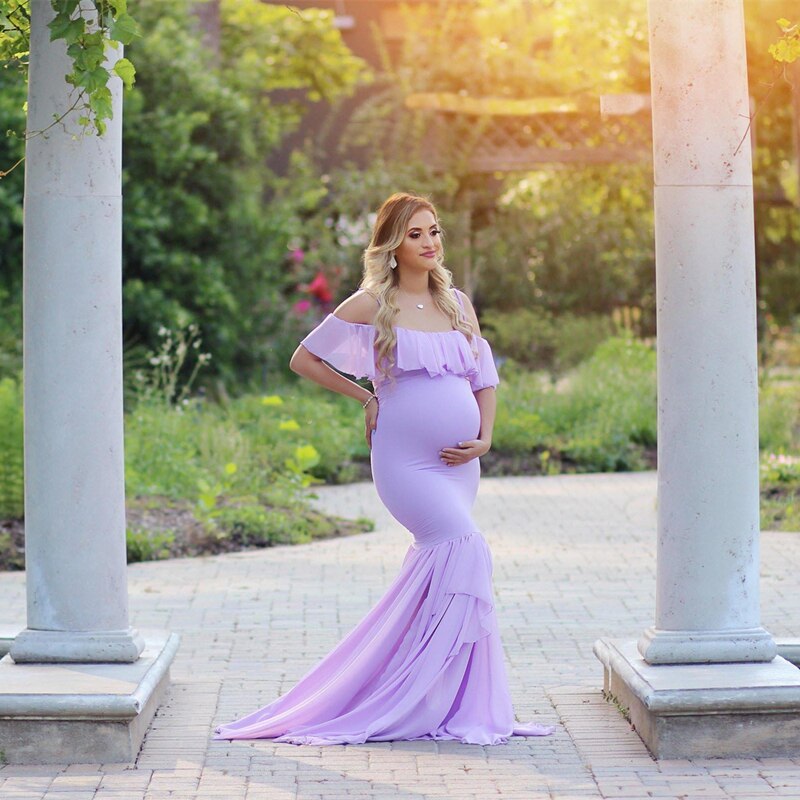 Ruffle Collar Off Shoulder Maternity Dress