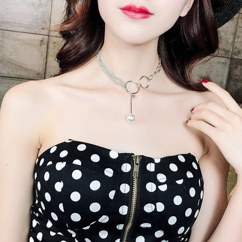 Simulated Pearl Choker Necklaces