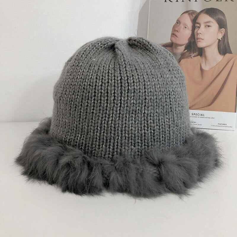 New Solid color Real Rex Rabbit Hair cap
