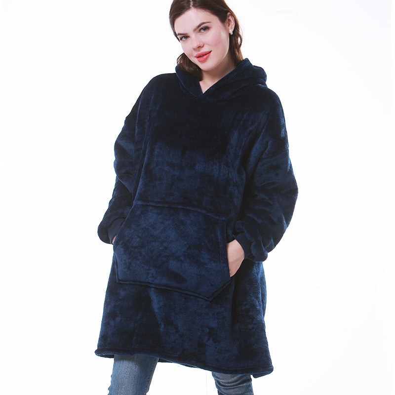Winter Hoodie Blanket Women Long Sweatshirt