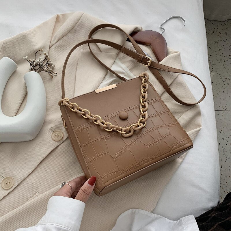 Stone Pattern PU Leather Hand Bag
