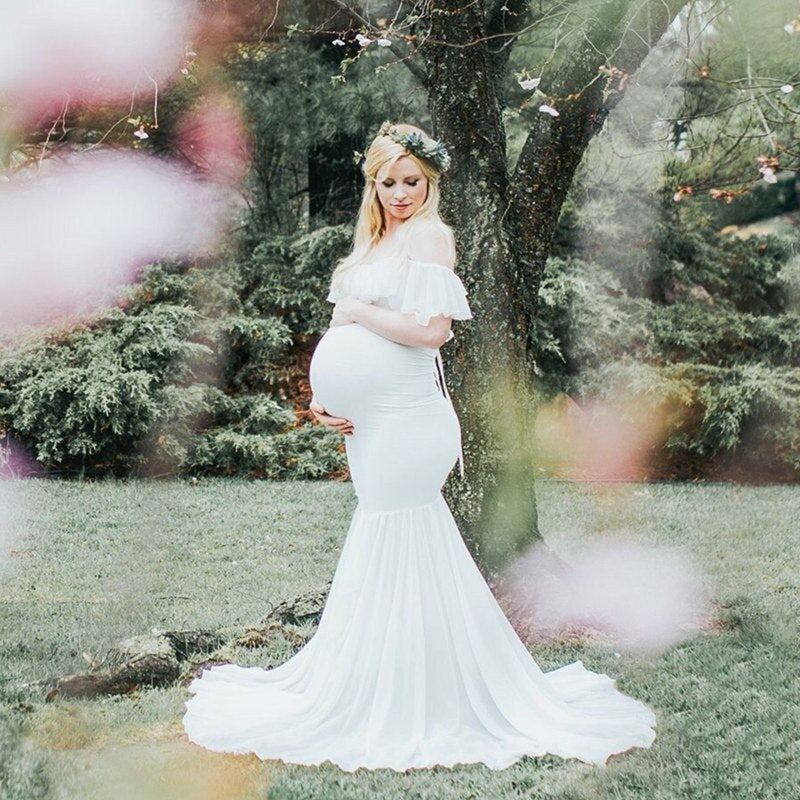 Ruffle Collar Off Shoulder Maternity Dress