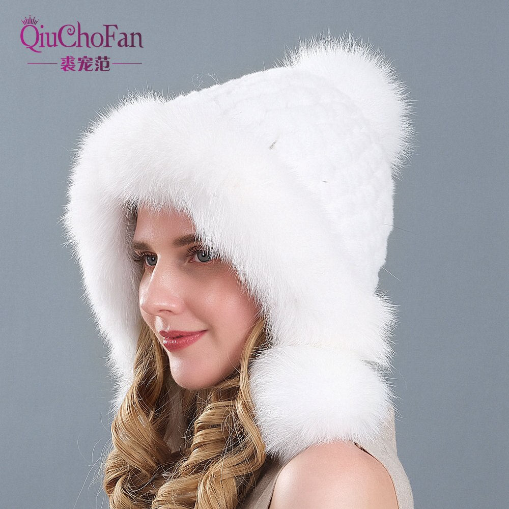 Knitted Real Fur Beanies Hats
