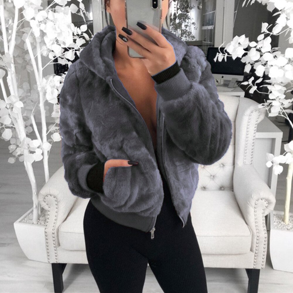 Winter Women Elegant Casual Fur Coat