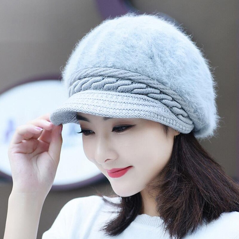 New Winter Women Rabbit Fur Knitted Hats