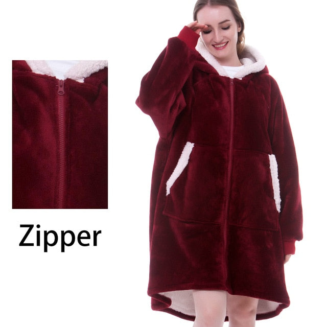 Winter Hoodie Blanket Women Long Sweatshirt