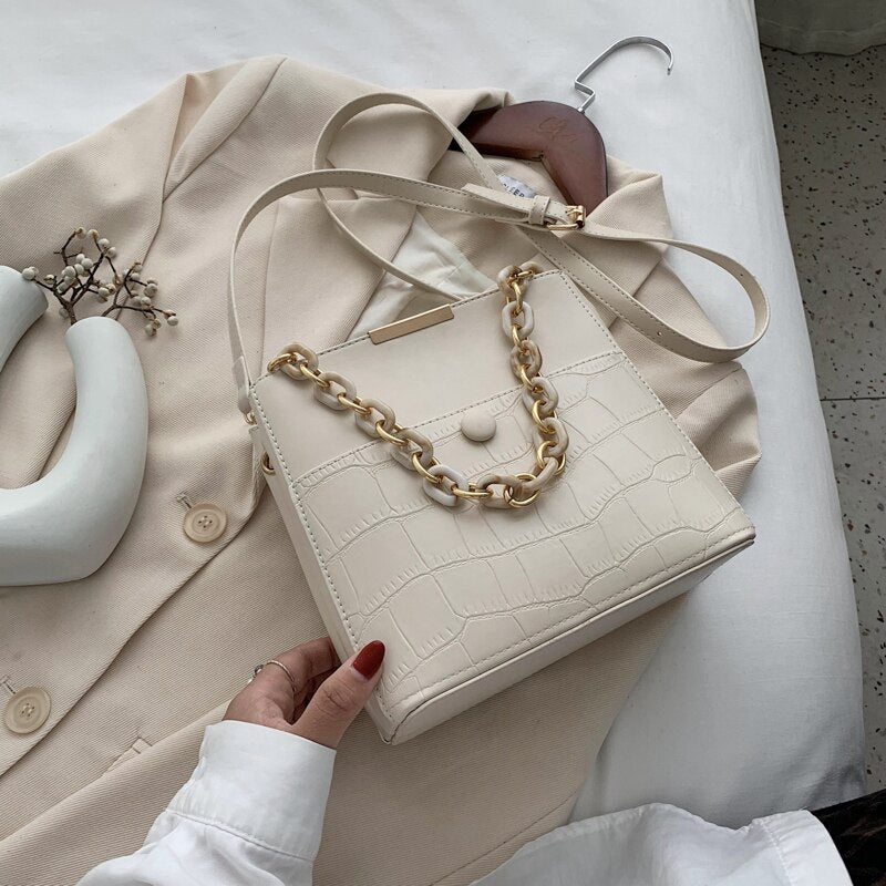 Stone Pattern PU Leather Hand Bag
