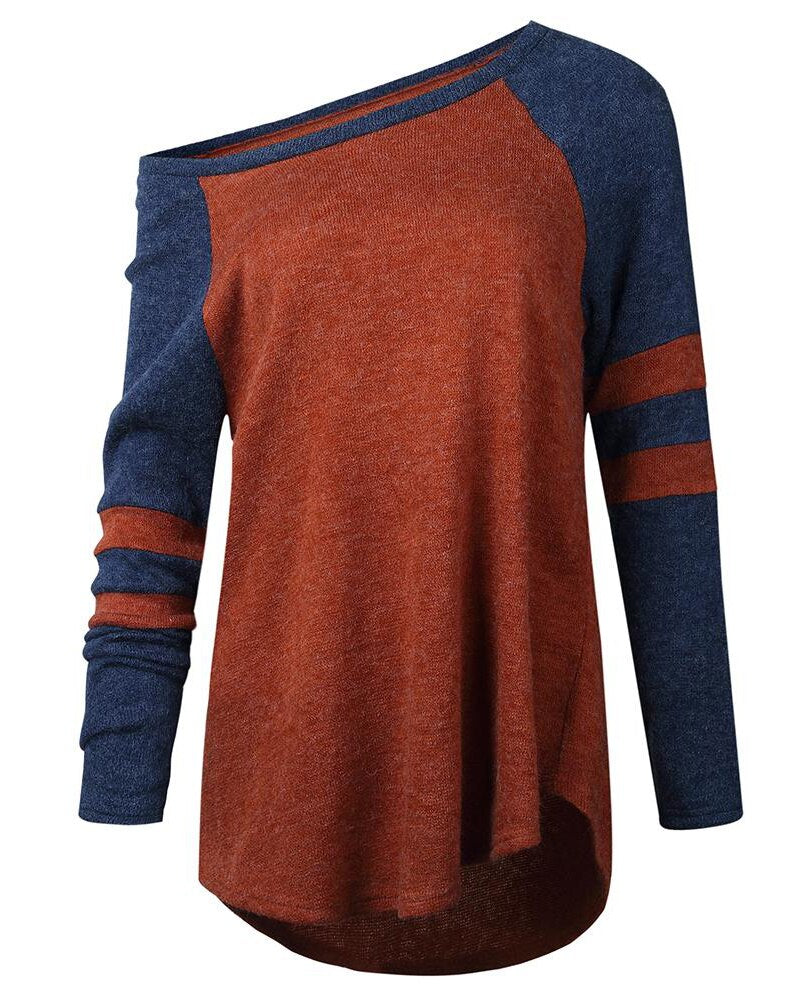 Pullover Color Striped Shoulder Sweater