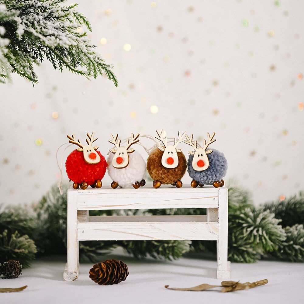 Wooden Elk Christmas Decoration Tree Cute Hanging Decor