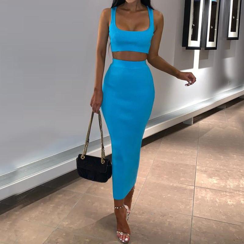Summer Knit Skirt Set Women Knitted Suit