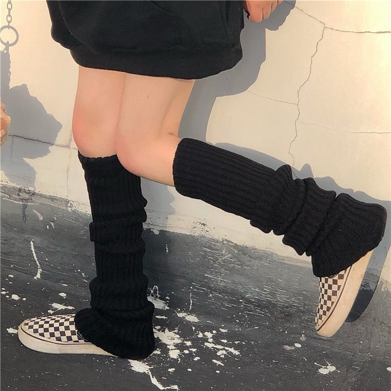 Punk Solid Black Cool Knit Long Socks