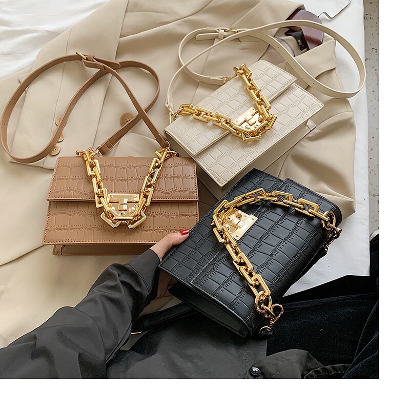 Thick Chain Small PU Leather Flap Bags