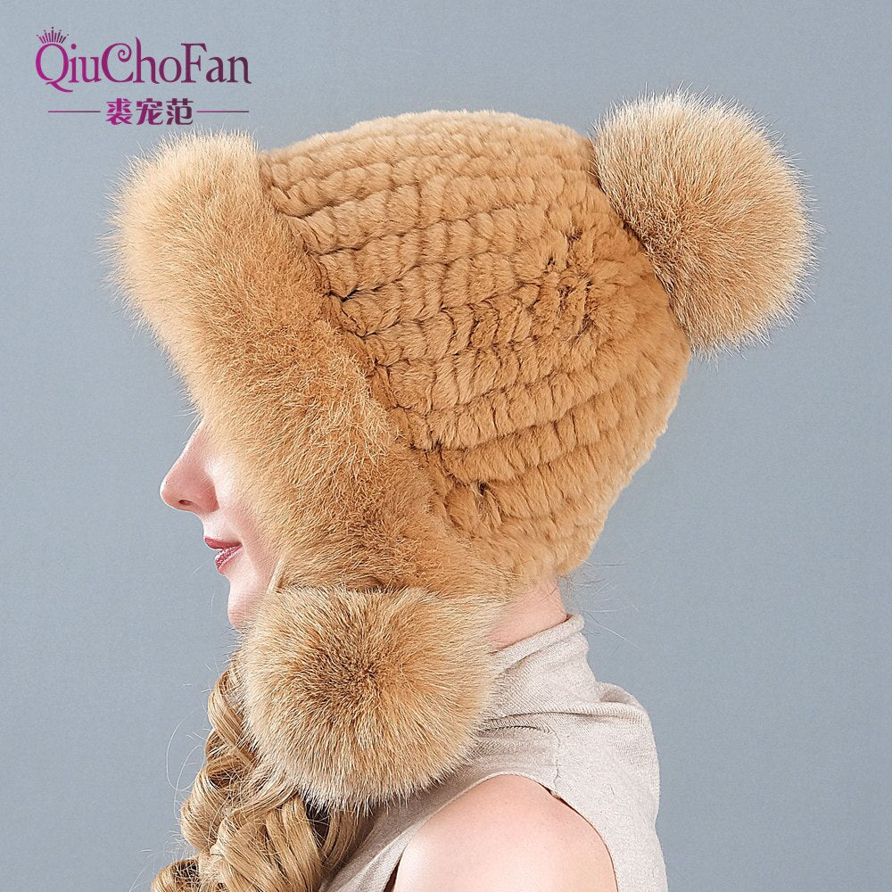 Knitted Real Fur Beanies Hats