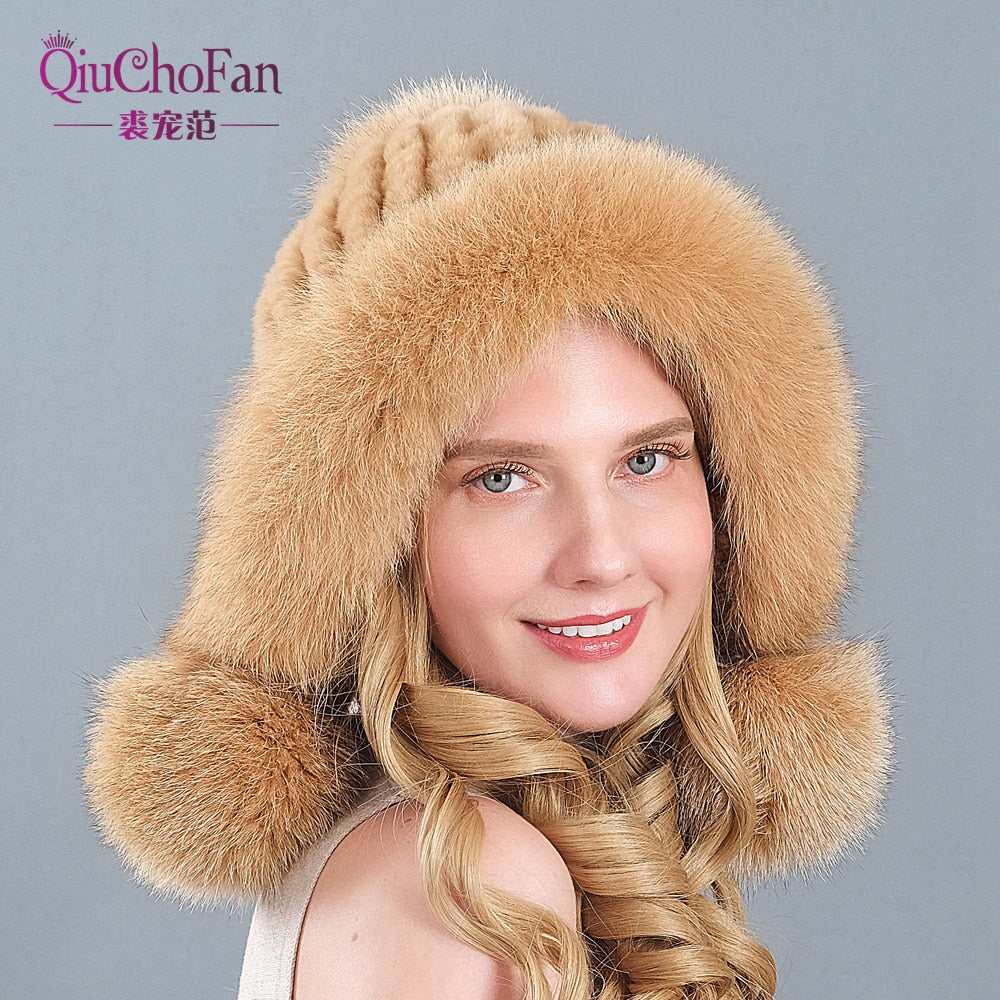 Knitted Real Fur Beanies Hats