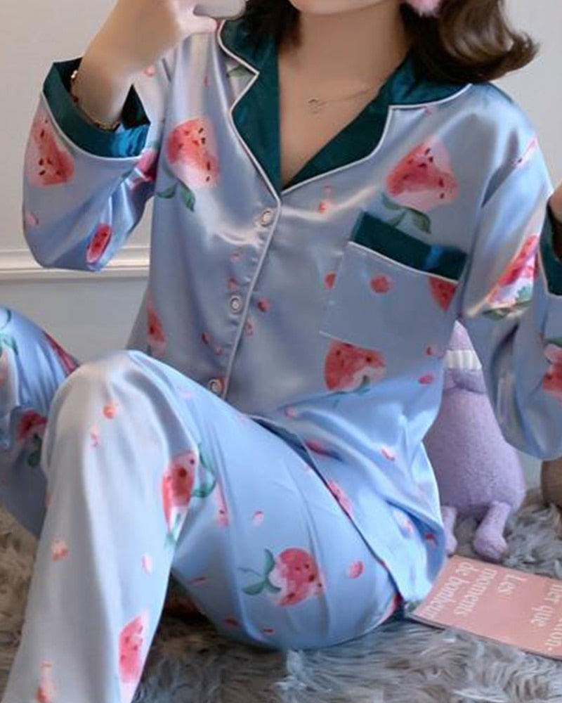 Women Satin Two-Piece Pajama